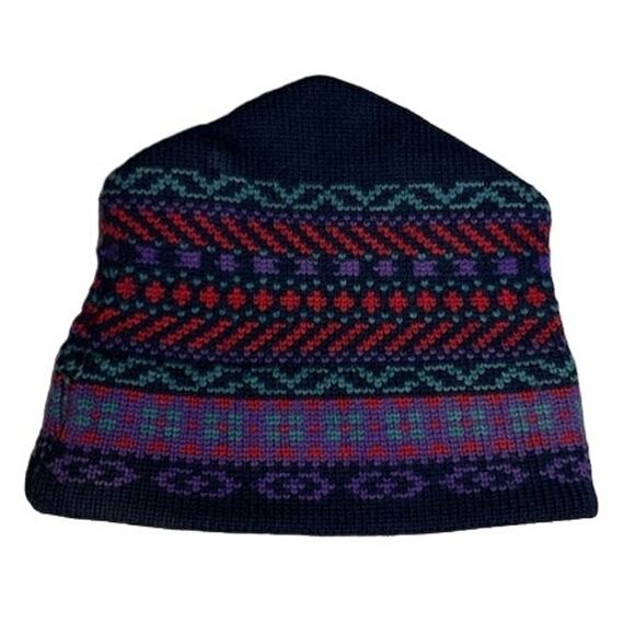 Vintage wool ski hat winter beanie in blue purple green and red made in Canada - Picture 4 of 5